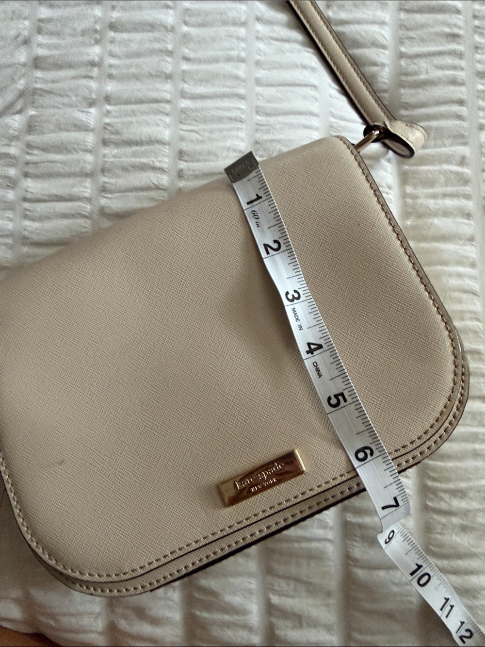 kate spade Neutral Beige Leather Crossbody with Gold Logo Plate - Picture 7 of 9
